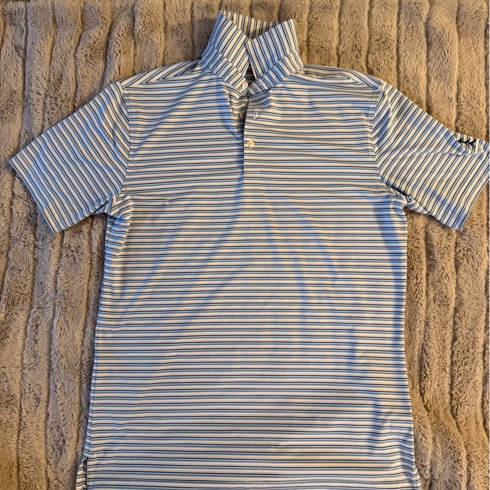 Peter Millar Blue and White Striped Polo